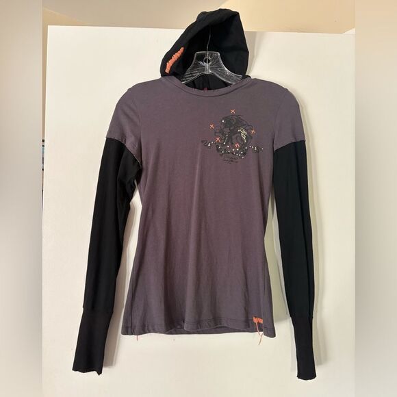 Yag Couture Tops - YAG Couture Vintage Mall Goth Hoodie Faux Layered Graphic Tee Juniors S XXS XS